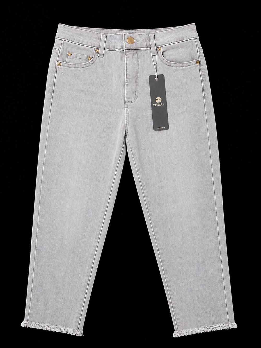 Tractr Women's Light Gray Cropped Straight Jeans with Raw Hem
